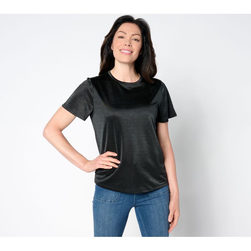 Sunnylife Women's Top Sz 2xs (Xxs) Knit Satin Short Sleeve Black A654831